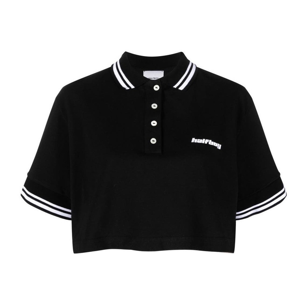 Halfboy Black Logo-Embroidered Cropped Polo - XS - NWT